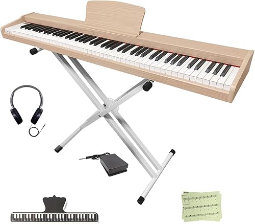 Longeye Teclado de piano de 88 teclas, piano eléctrico de madera, piano digital semipesado para principiantes y profesionales con soporte para