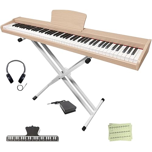 Longeye Piano Keyboard 88 Keys Wooden Electric Piano Semi Weighted Digital Piano for Beginner & Professional with Piano Stand, Music Rest, Headphones MOLD2 Oak beige