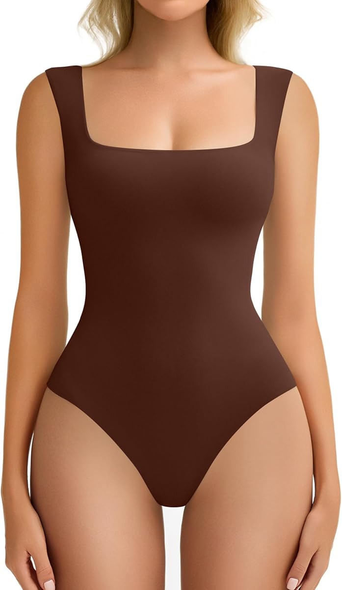 Avidlove Body para mujer con cuello cuadrado y doble forro, suave