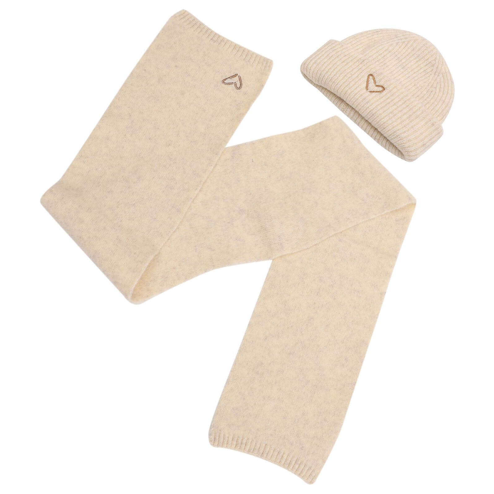 Set de gorro con bufanda para niña en color crema para invierno 8