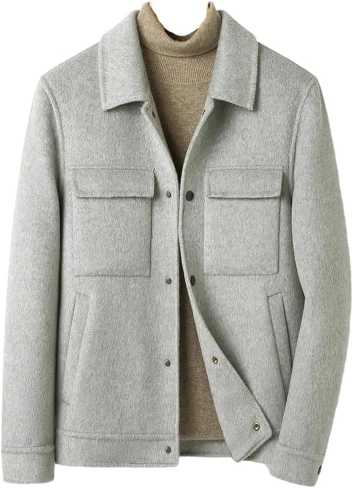 Men's Patchwork Wool Pea Overcoat Lapel Double-Sided Detachable Down Liner Wool Jacket Coat