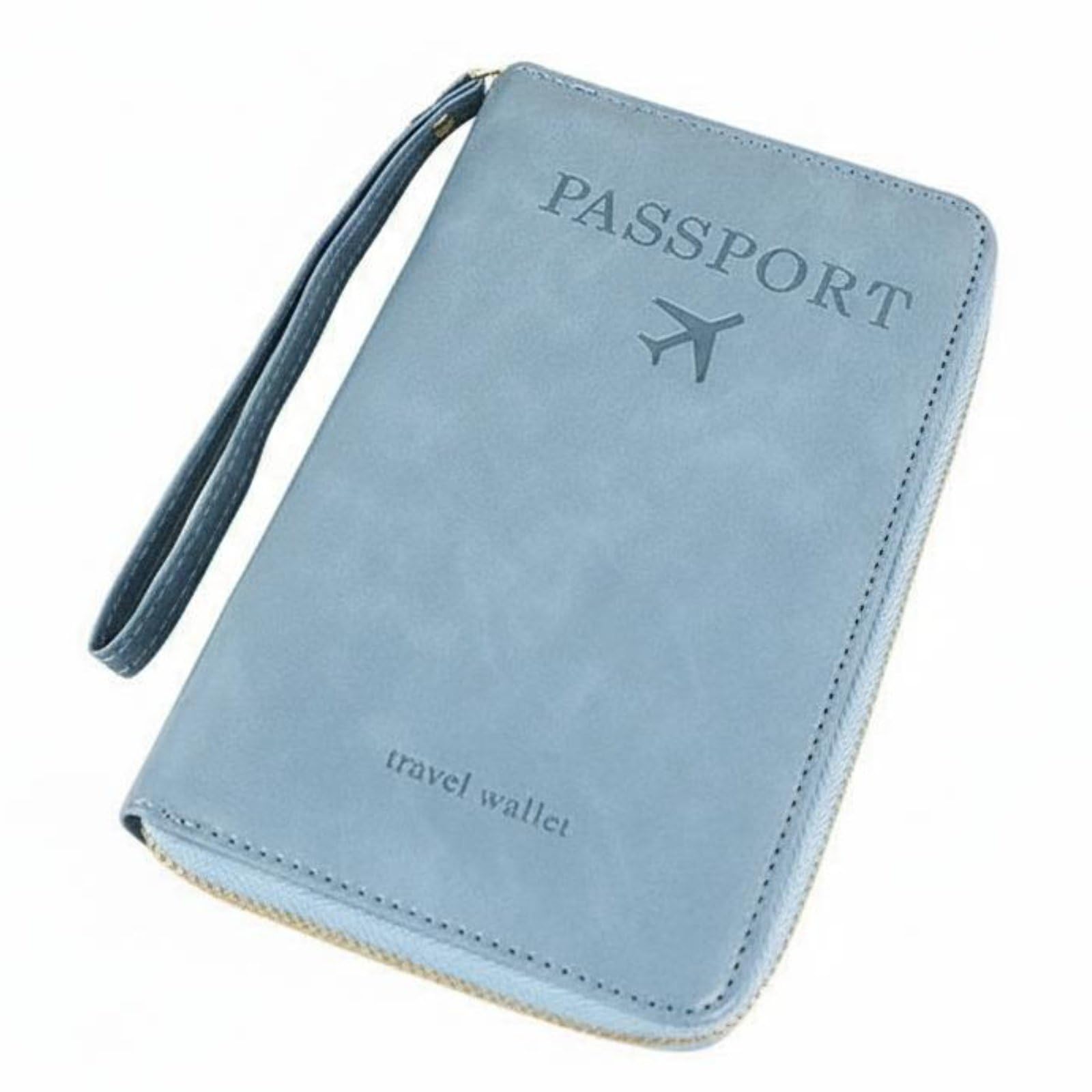 Multi-Functional Contactless Passport Holder Zipper Closure Contactless Blocking Travel Wallet Large Capacity Long Passport Wallet Lightweight for Vacation, Sky Blue-image-18