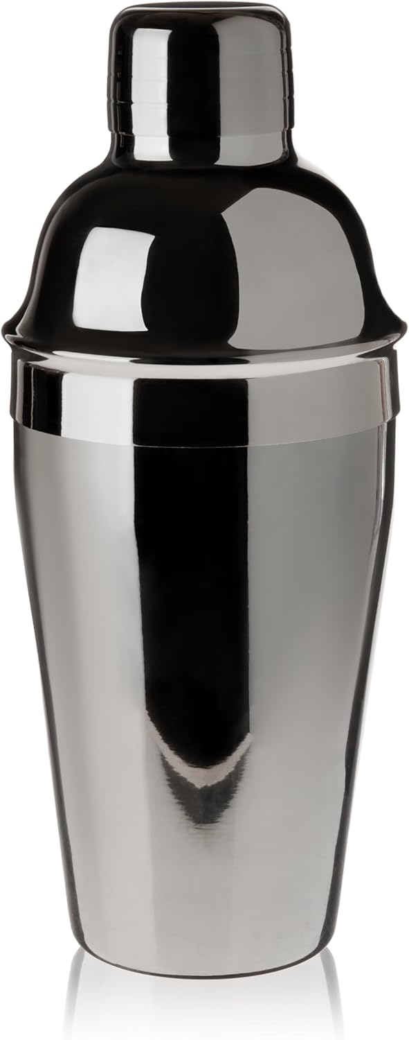 True Stainless Steel Cocktail Shaker with Strainer and Jigger Cap for Cold Brew Cocktails, Margarita, Whiskey Sour, Espresso Martini Shaker, Home Bar Tools, Bartender Gifts, 18 oz, Set of 1, Black