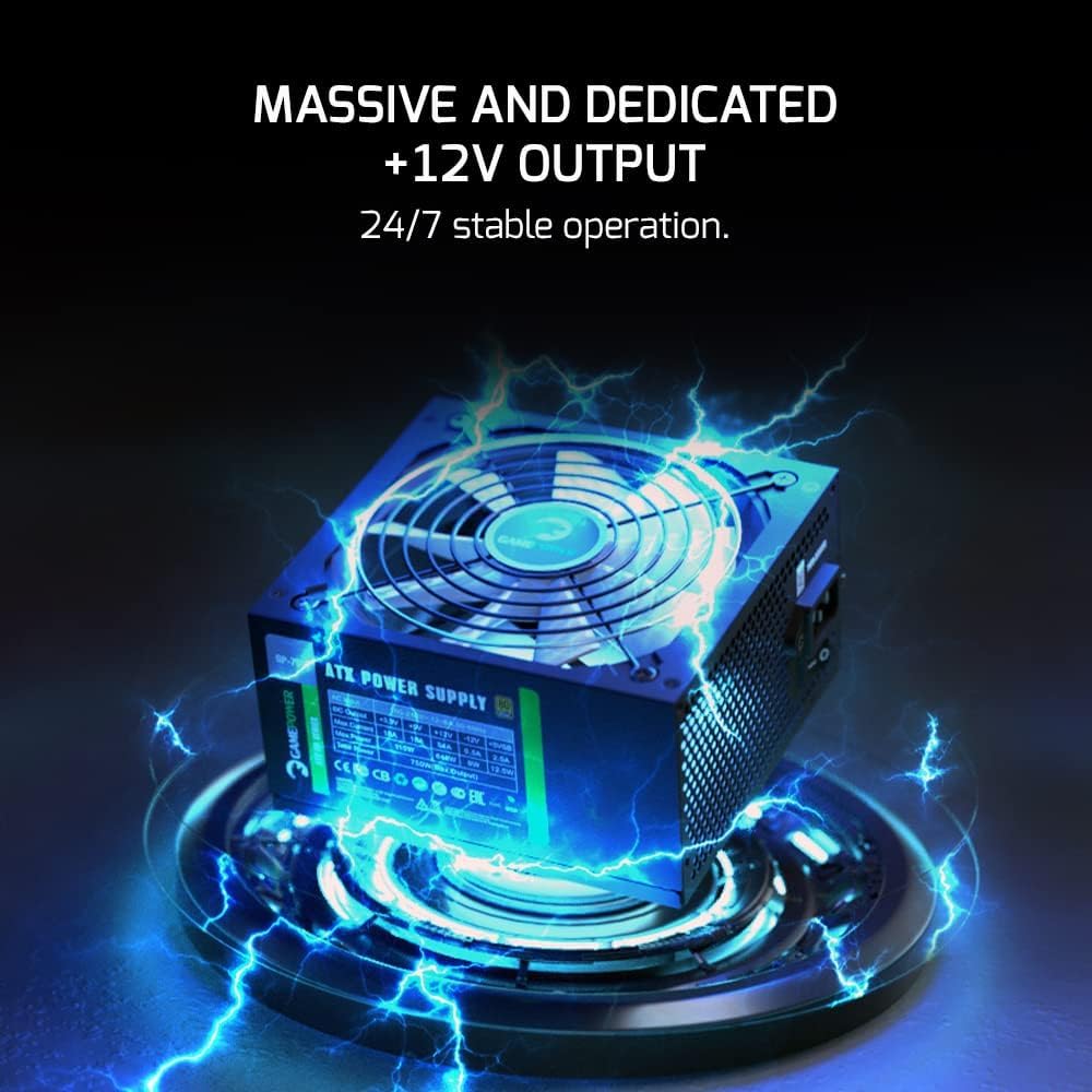 GAMEPOWER GP-650 ATX Netzteil, 650W, 80 Plus Bronze Zertifiziert, Ultra-leise 140-mm Lüfter, Aktive PFC-Effizienz, Effizienz von bis zu 85%, Gaming PC Power Supply