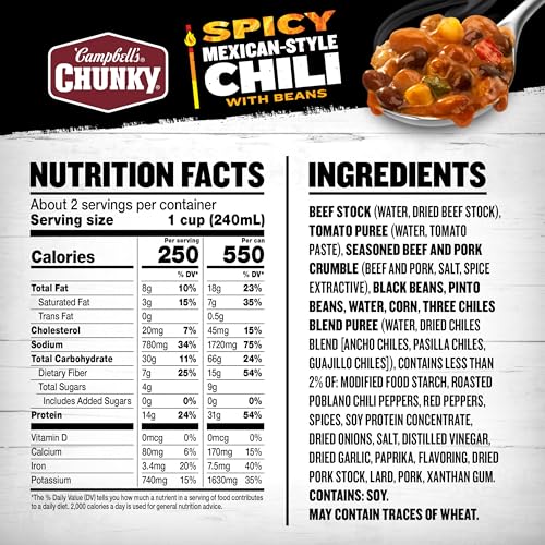 Image of Campbell's Chunky Spicy Mexican-Style Chili With Beans, 19 oz Can (Pack of 4)