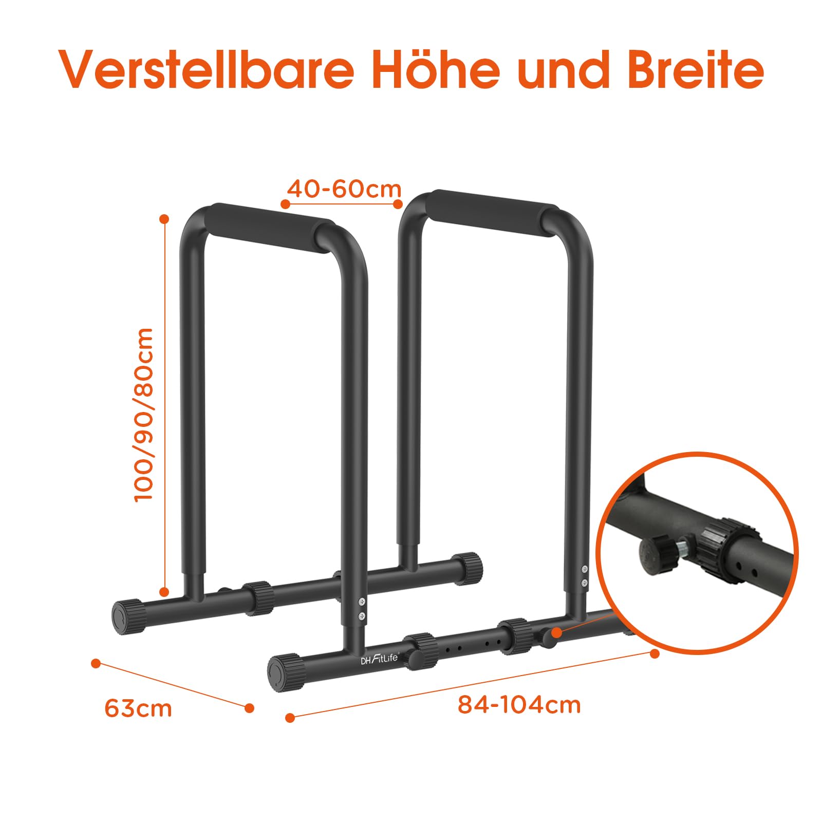 DH FitLife Dip Barren Bars | Dip Station | Kraftstation Fitnessgerät für Zuhause | Parallettes Calisthenics Training Equipment | Krafttraining 80-100 cm individuell verstellbar