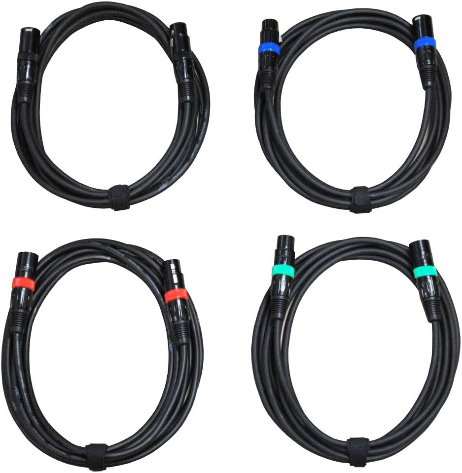 Audio2000'S E02112E4 4-Pack 12-Feet XLR Female to XLR Male Microphone/Audio/Patch/Recording Cables with Four Different XLR Connector Color Rings (Total Four 12-Feet Cables)