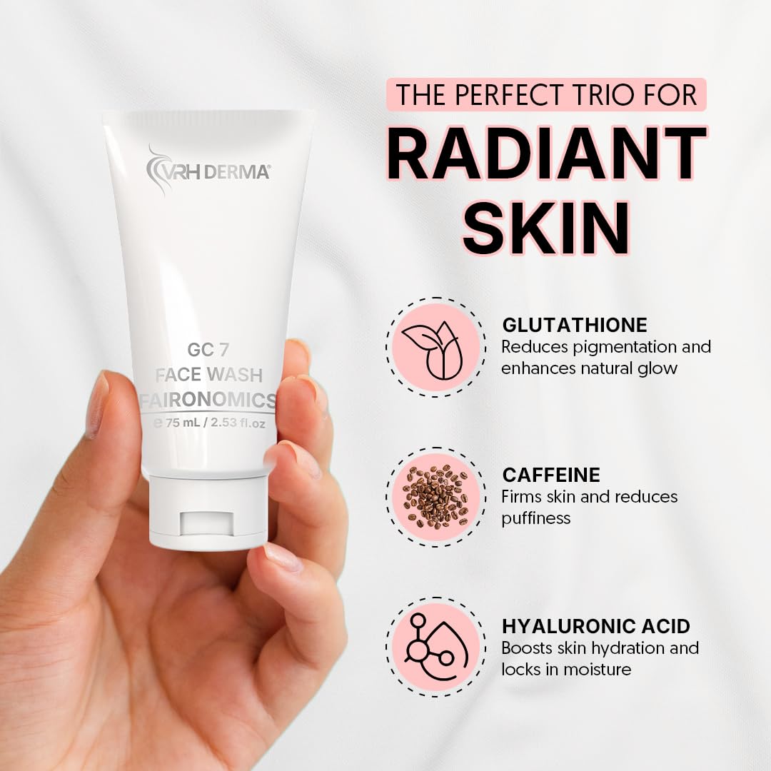 GC 7 Facewash | with Glutathione, Caffeine & Hyaluronic Acid | Brightens Skin, Reduces Dark Spots & Hydrates | Gentle Cleanser for All Skin Types