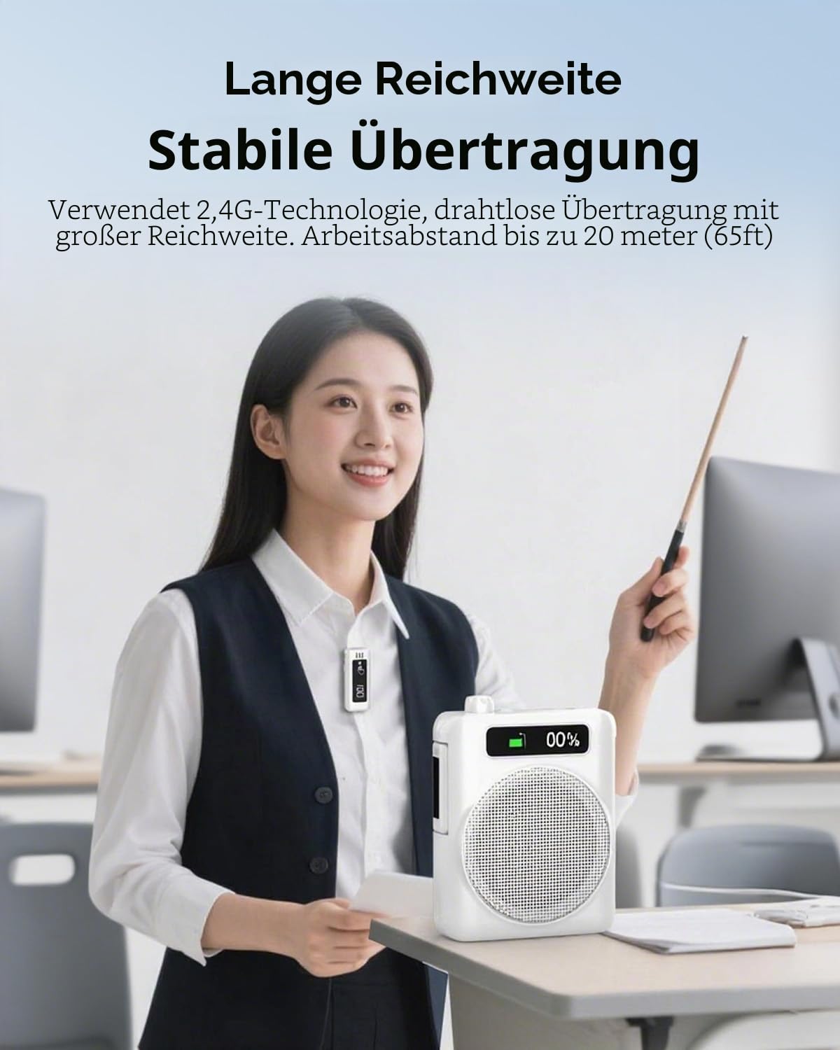 Sprachverstärker mit mikrofon,Sprachverstärker Tragbar mit 2 drahtlosen Lavalier Mikrofons,Kabellos Sprachverstärker Bluetooth, Lautsprecher mit Mikrofon für Lehrer, Reiseleiter, Trainer (weiß‌)