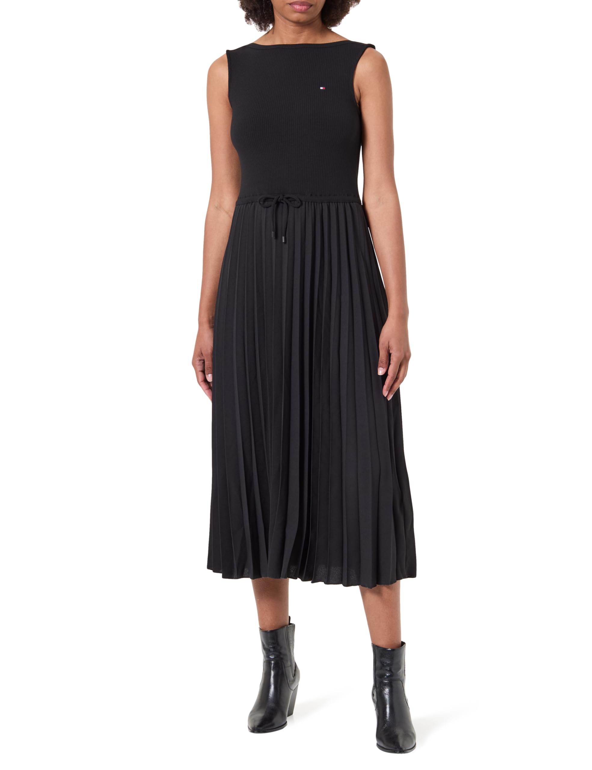 Tommy Hilfiger Slash-Nk Mix Media DRS WW0WW49312 para Mujer, Color Negro, Talla XXS