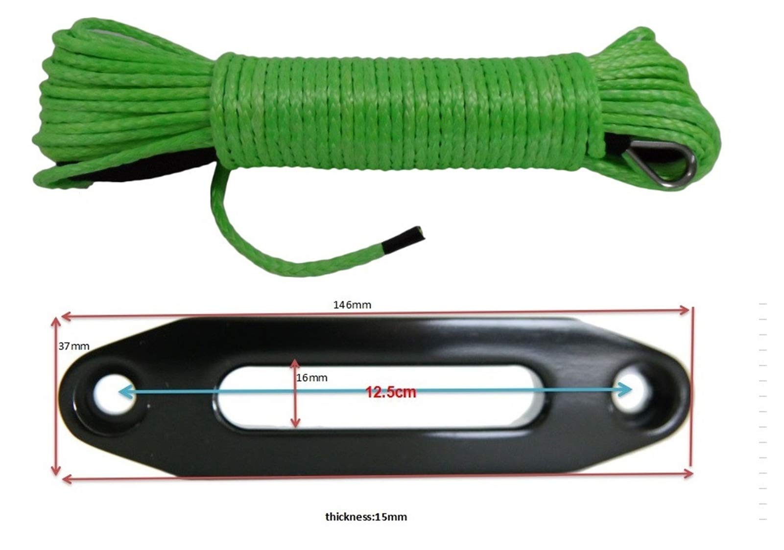 Corda Sintetica, Vernice verde 5mm * 15m ATV Cavo con 4000 libbre Black Hawse Ecarsead, corda sintetica dell'argano, linea di verricello 3/16 ", della barca