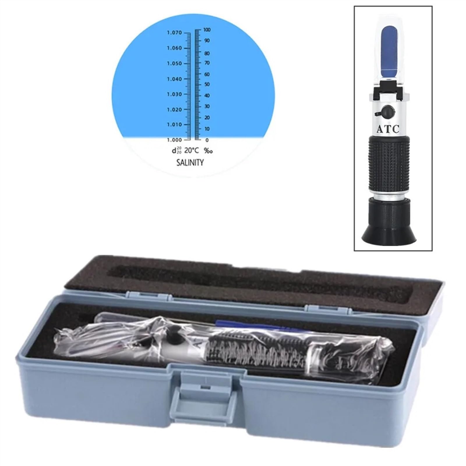 Refraktometer, Handheld Salzgehalt Refraktometer 0-10% Aquarium Wasser Tester Hydrometer ATC