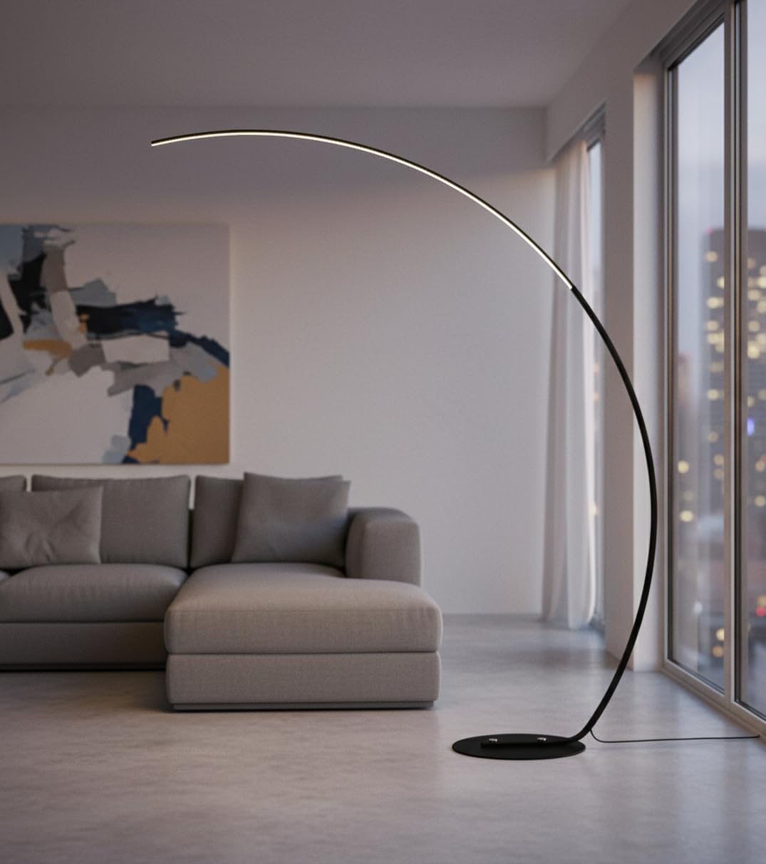 BEL AIR HOME - Lámpara de Pie ROMA, Metal, Altura 190cm, LED 48W, Brazo de Lectura, Dimmer, 3 Temperaturas de Color (NEGRO)
