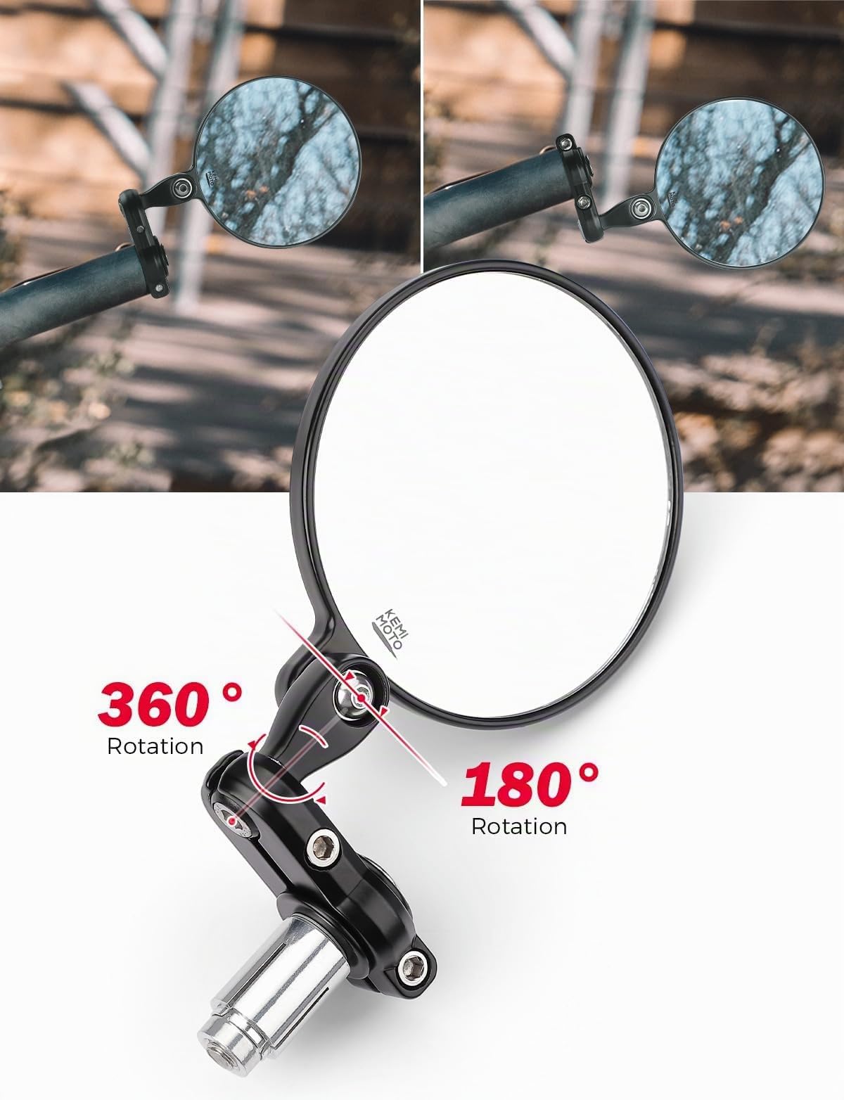 KEMIMOTO Rétroviseurs Moto CNC, Rétroviseurs Moto Universels Rotatifs à 360° Homologués E24, pour Motos et Scooters