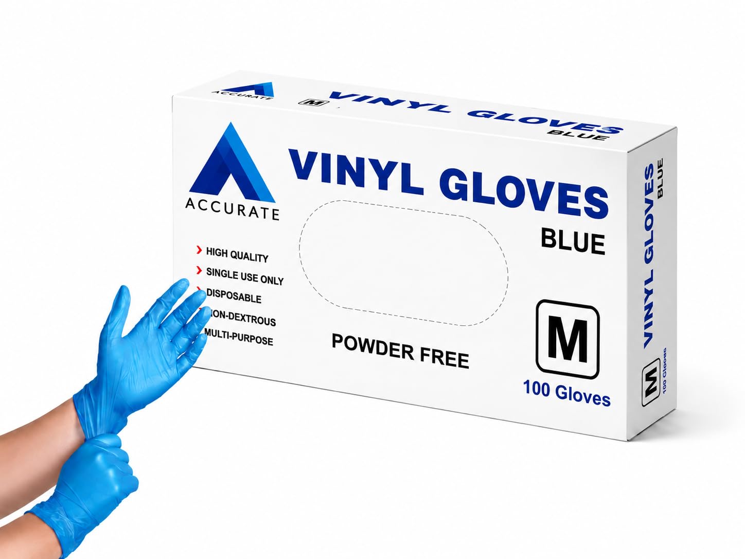ACCURATE pack of 100 Disposable Vinyl Gloves/Powder Free/Extra Strong/multi-Purpose use Colour - Blue (MEDIUM)