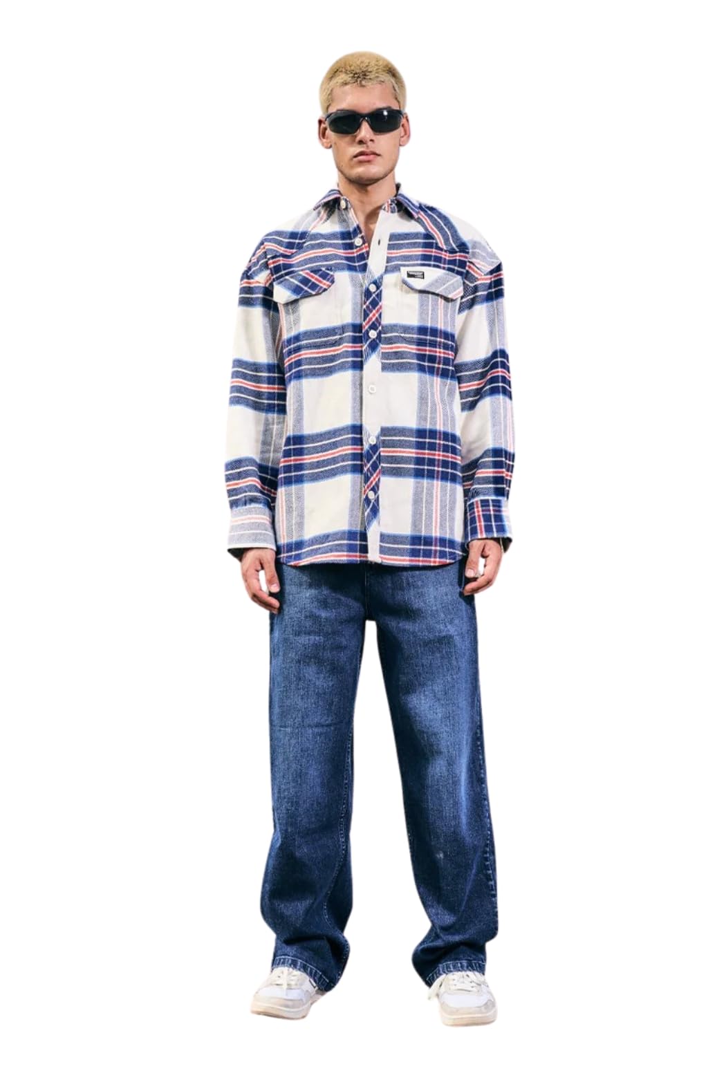 Bonkers Corner Vintage Blue Premium Thick-Thin Plaid Oversized Mens Shirt in blue