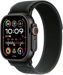 Apple Watch Ultra 2 GPS + Cellular • Caixa preta de titânio – 49 mm • Pulseira loop Trail preta – M/G