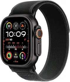 Apple Watch Ultra 2 GPS + Cellular • Caixa preta de titânio – 49 mm • Pulseira loop Trail preta – M/G