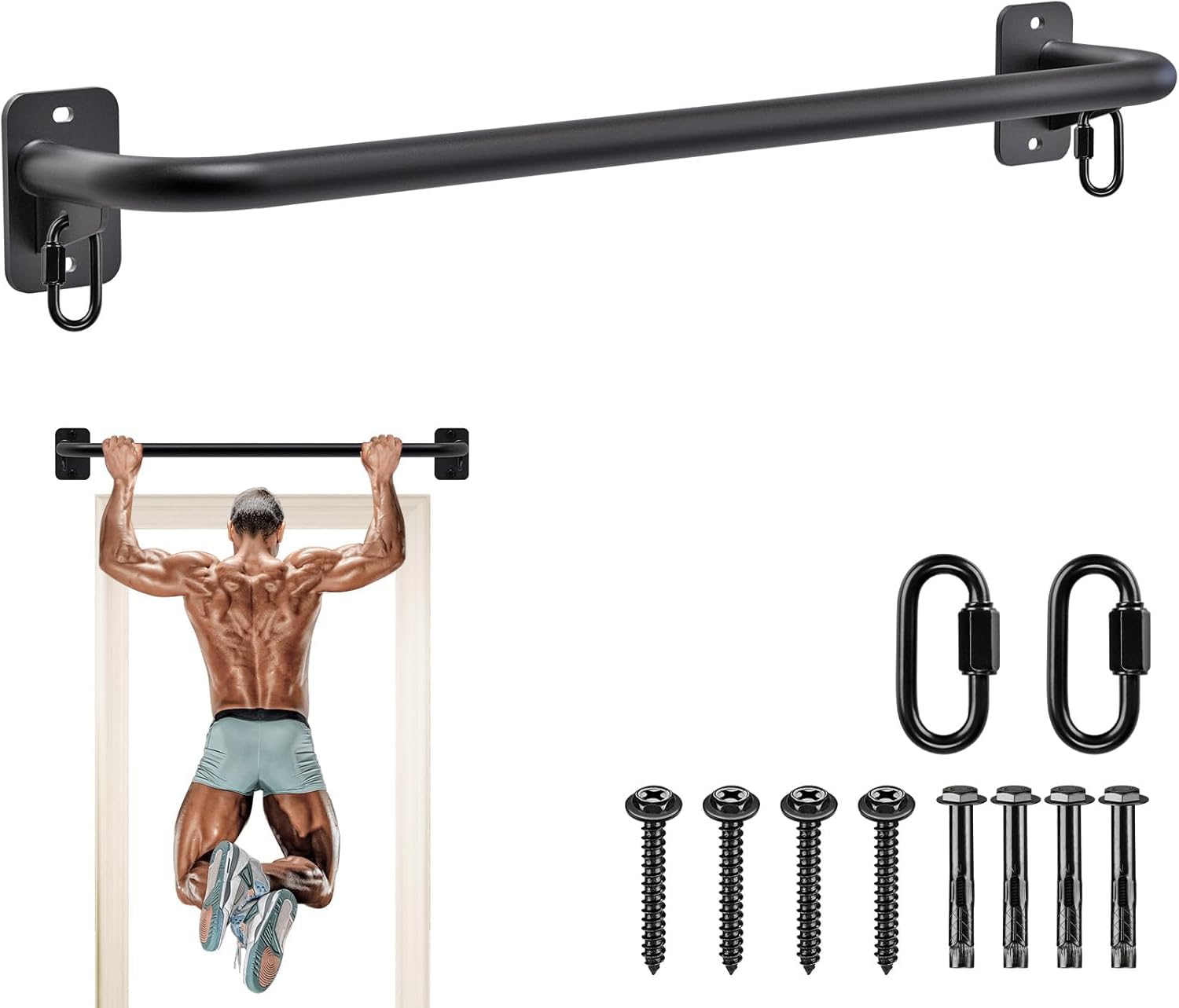 TYB 2PCS Wall Mount Doorway Pull Up Bar, Heavy Duty Strength Training Chin Up Bars, Door Frame Pull-Up Bars Ceiling Wall Mounted, Thick steel Sturdy Hanging Pull-up Bar for Home Gym Workout (Black, Wall Mount)-image-22