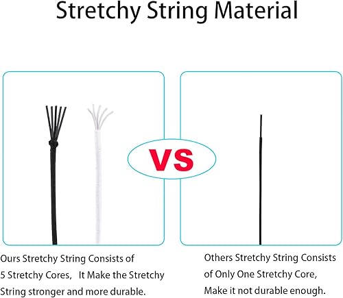 Miniatura 3 de Cuerda elástica para pulsera, 2 rollos de cuerda elástica de 0.059 in para pulseras, joyería, collares, cuentas y manualidades (negro y blanco)
