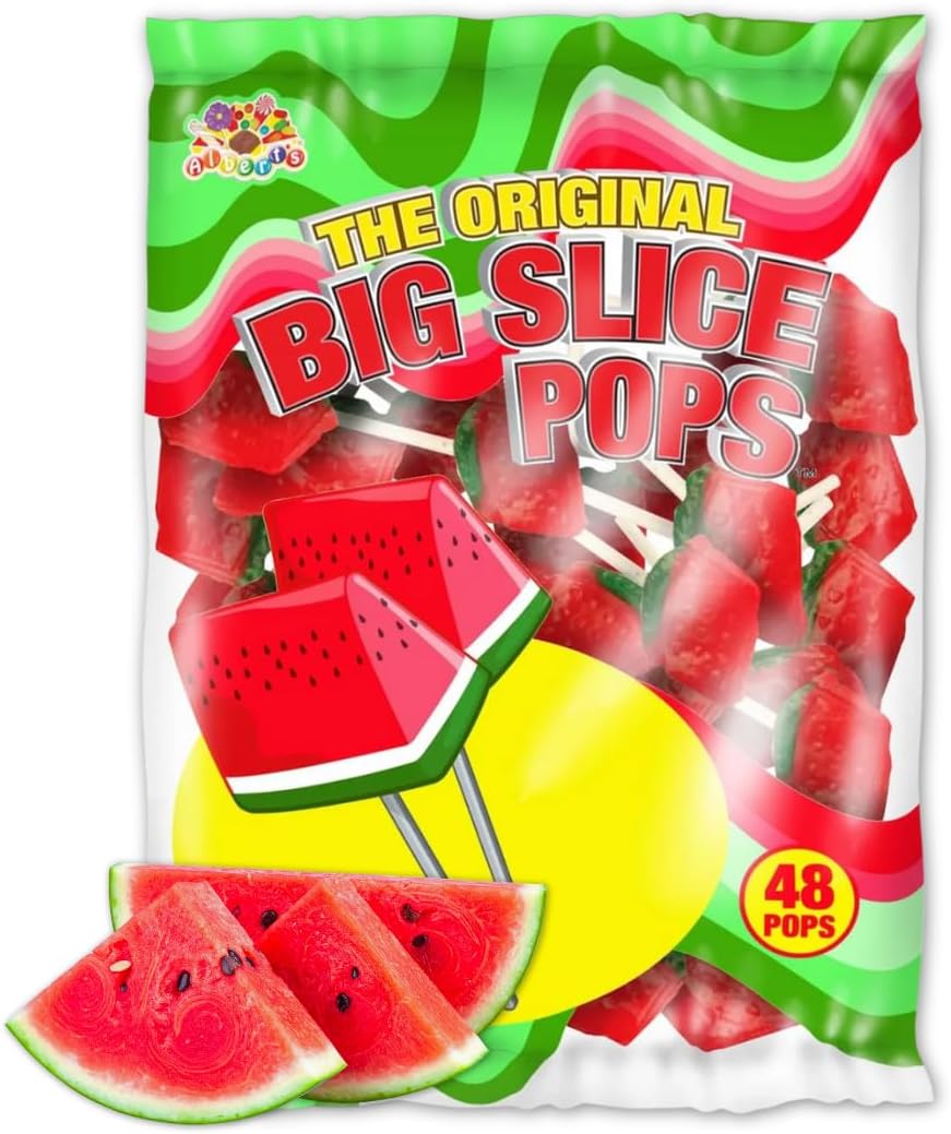 ALBERT’S Big Slice Watermelon Lollipops – 48 Count Bulk Pack | Juicy Tropical Flavored Candy Suckers Individually Wrapped for Parties, Events & Sharing