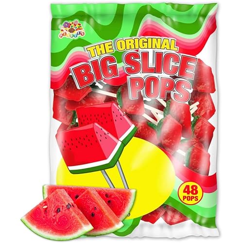 ALBERT’S Big Slice Watermelon Lollipops – 48 Count Bulk Pack | Juicy Tropical Flavored Candy Suckers Individually Wrapped for Parties, Events & Sharing