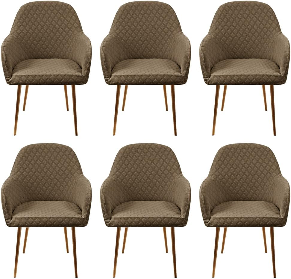 Dining Room Chairs with Armrest, High Elasticity Curved Back Chair Cover, Kitchen Chair Protector, for Home Living Office Decor,Coffee,2PCS