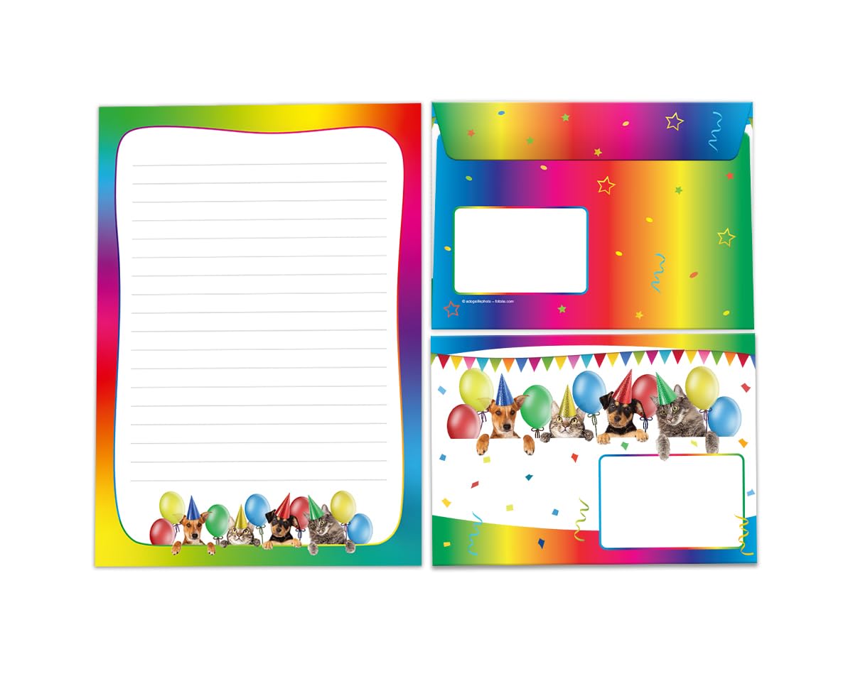 Briefpapier-Set Briefblock mit Umschlag für Mädchen Jungen Kindermotiv Katzen und Hunde Briefbögenblock liniert (Block A5 mit 25 Blätter + 15 Umschläge)