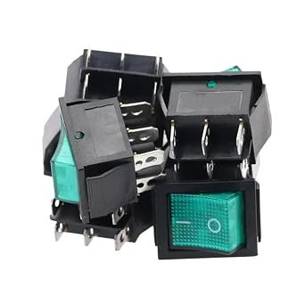 10pcs Rocker Switch, 31x25mm Latching Switchs I/O 6 Pins with Light 30A 250VAC KCD4Green