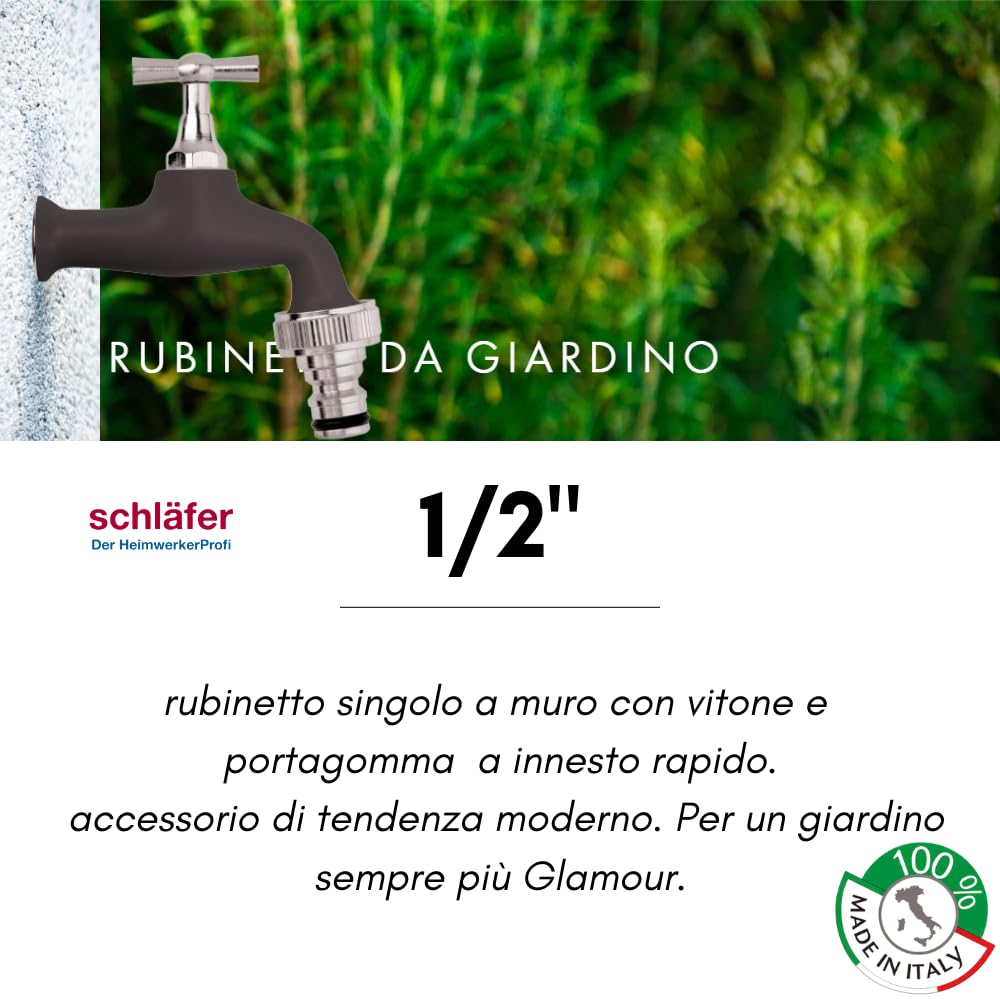 Schläfer 435720 - Robinet de jardin coloré 1/2" x 3/4", robinet d'extérieur avec porte-caoutchouc à greffage rapide et levier, noir mat
