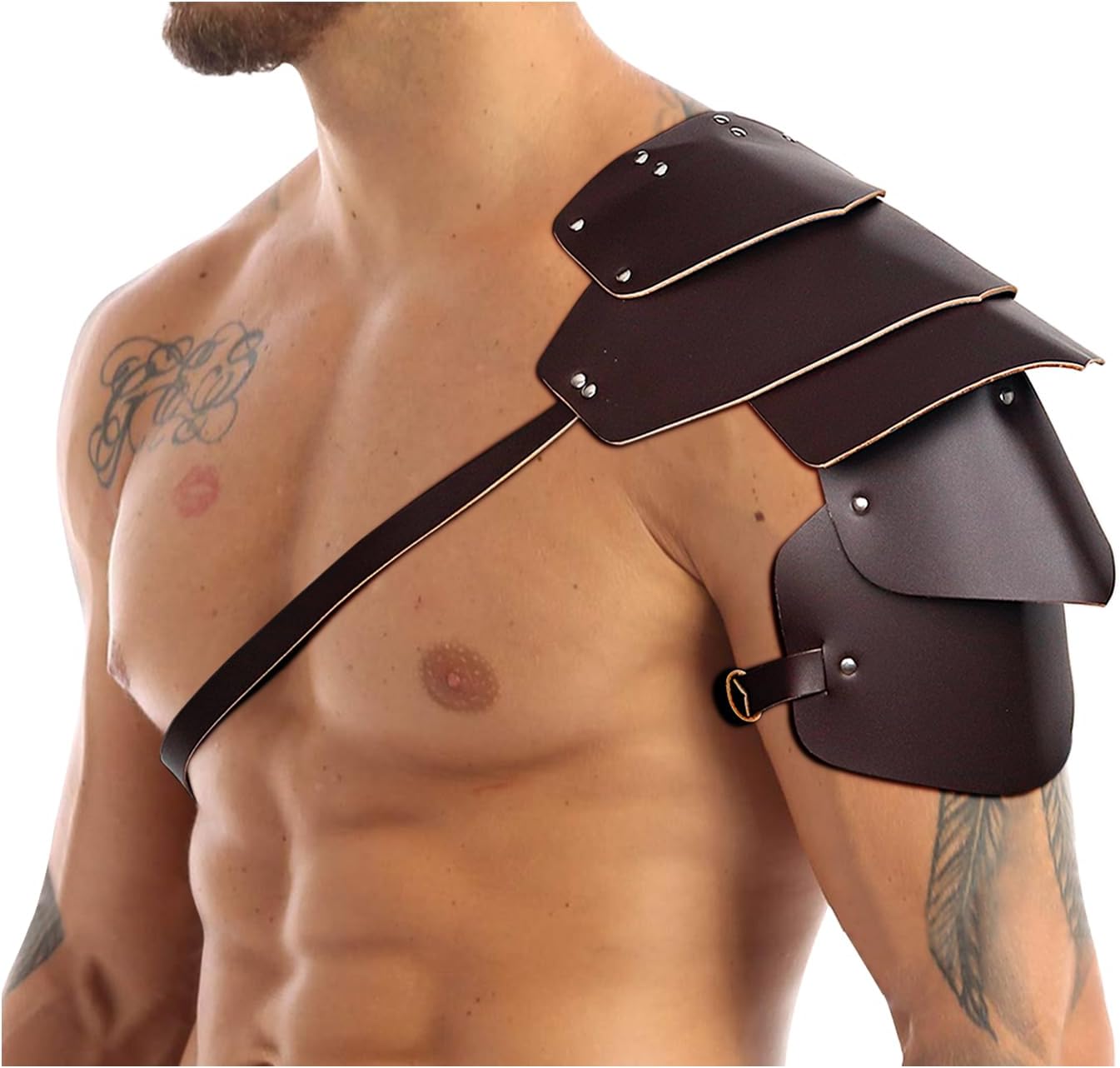 L'VOW Men's Medieval Pauldron - Leather Shoulder Armor for Knight Cosplay, Halloween LARP Ren Faire Costume Accessory