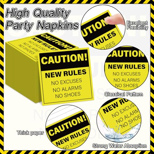 Image of Qyeahkj 100 Pcs Funny Happy Retirement Party Supplies Caution Retirement Paper Plates and Napkins Set Disposable Warning Sign Tableware Decorations for Men Women Farewell Going Away Party Serves 25