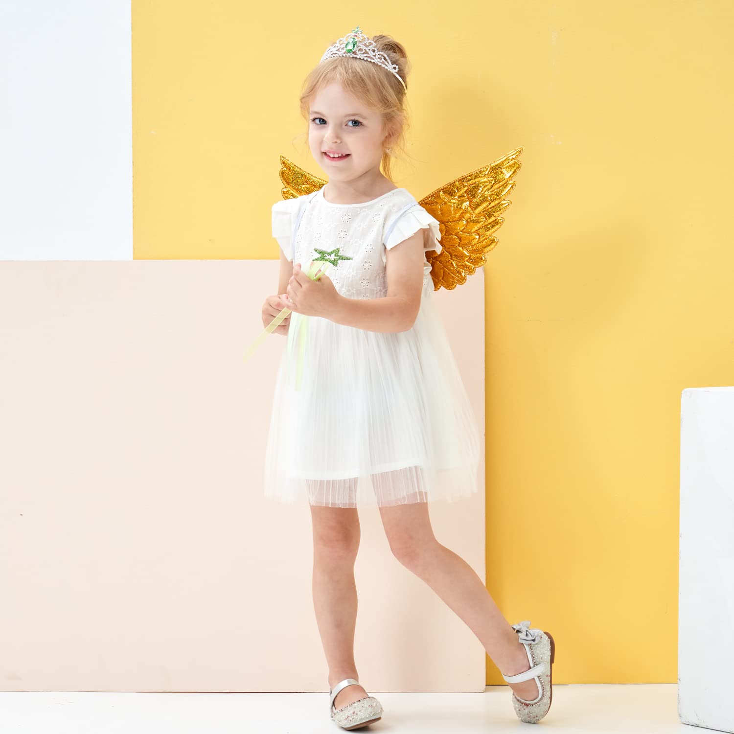 Fairywand Glitter Gold Unicorn Wings for Kids Princess Costume Accessories Birthday Halloween Party-Toddler