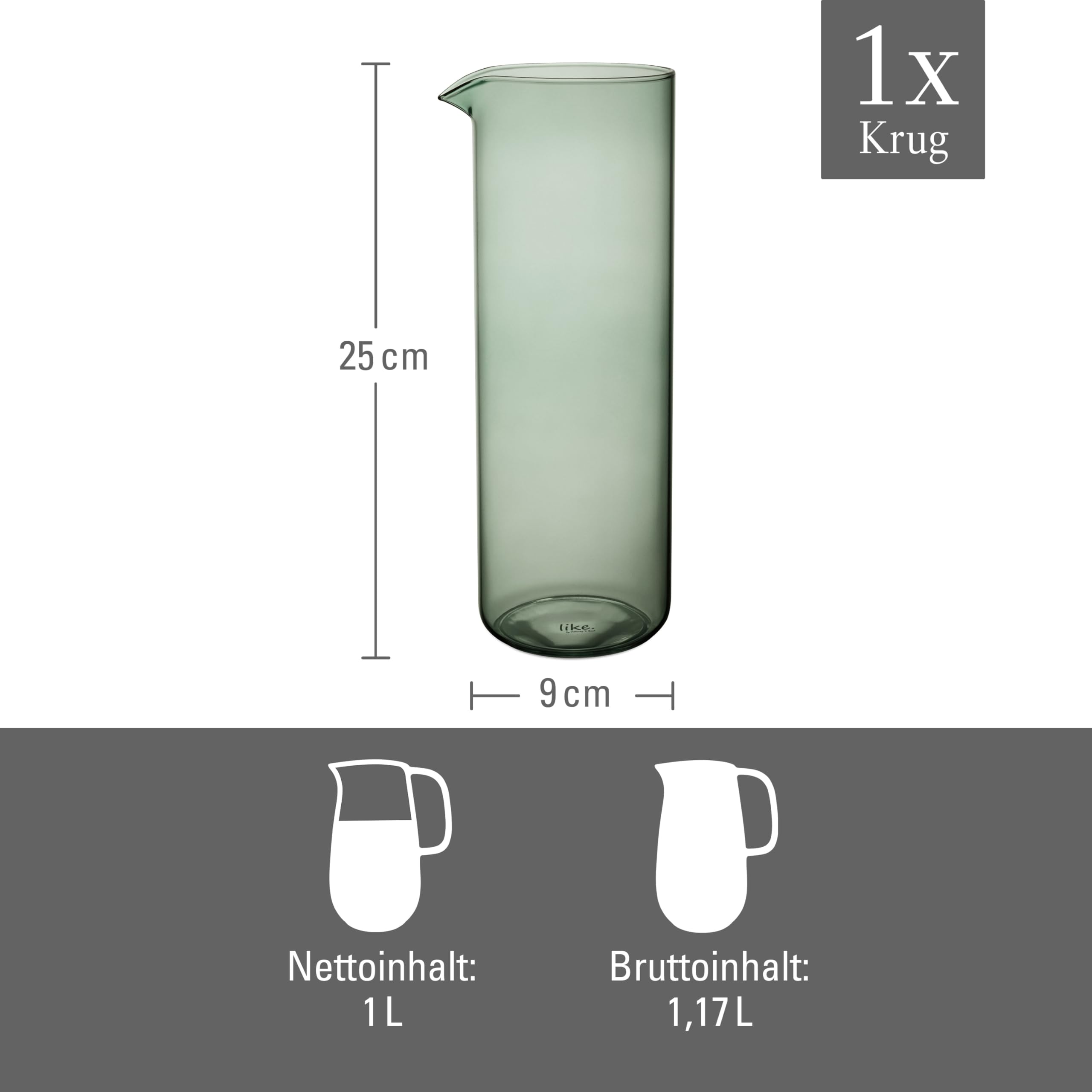 Carafe à Eau Like. By Villeroy & Boch - Verre Borosilicate, Couleur Sage, 9,2x24,7 Cm, Design élégant - 3