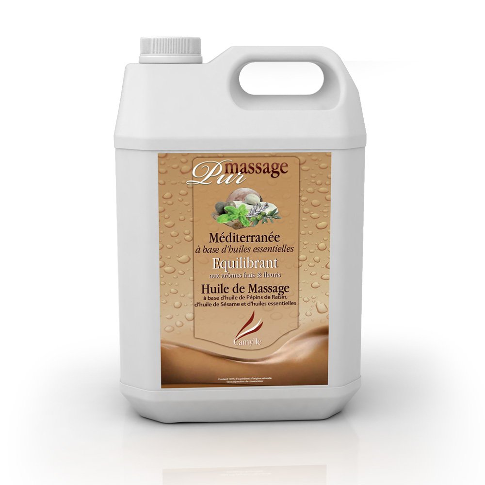 Camylle - Aceite de Masaje Méditerranée - Aceite de Masaje de Lujo para Masaje Tradicional o Ducha Vichy - Equilibrante con aromas frescos y de flores - 5000ml