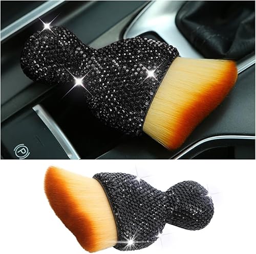 Miniatura 1 de zipelo Cepillo de polvo para interior de automóvil, cepillo de limpieza para detalles de automóvil con diamante, mango brillante, herramienta de