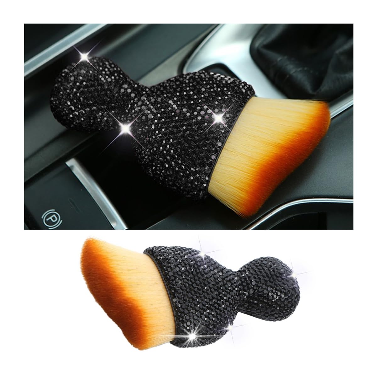 zipelo Auto Interior Dust Brush, Car Detailing Cleaning Brush with Diamond, Bling Handle Soft Bristles Dusting Tool, Scratch Free Dirt Clean Brushes for Vehicle Dashboard, Air Conditioner Vent (Black)