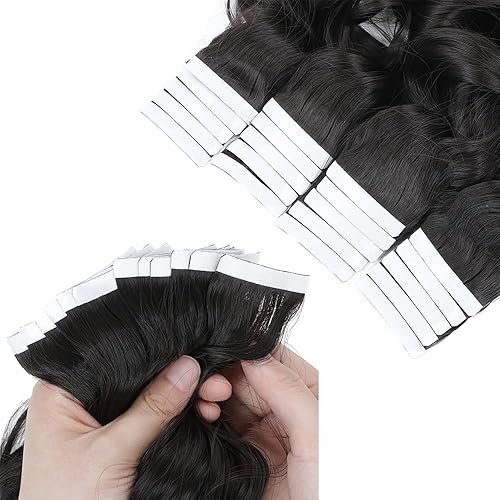 Miniatura 6 de Extensiones de cabello sintético adhesivas de 20 pulgadas de largo, ondulado, natural, suave, sintético, 10 unidades, 1.76 onzas, extensiones de