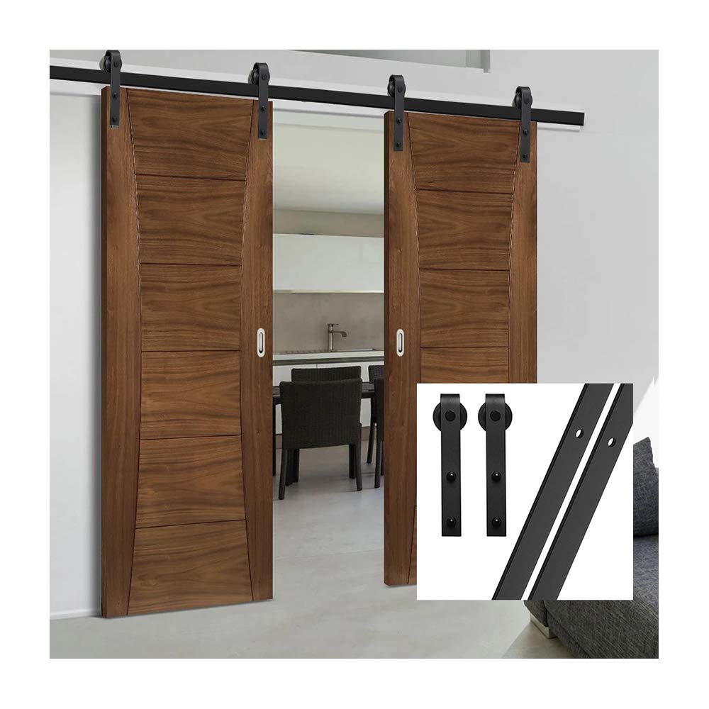 GIFSIN 11FT/335cm Sliding Barn Door Sliding Door Kit Barn Door Hardware for Double Door,J-Shaped Hanger