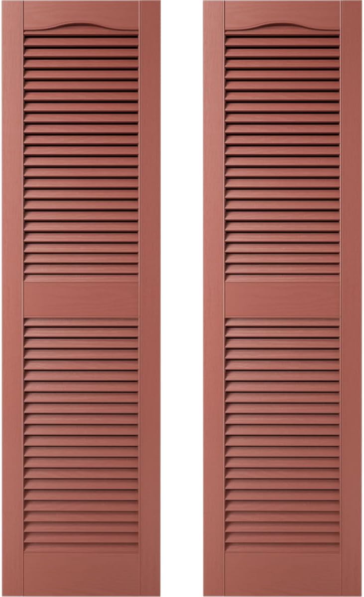 Builders Edge 12 in. W x 35 in. H, Custom Cathedral Top Center Mullion, Open Louver Shutters, Includes Matching Installation Spikes (Per Pair), 027 - Burgundy Red