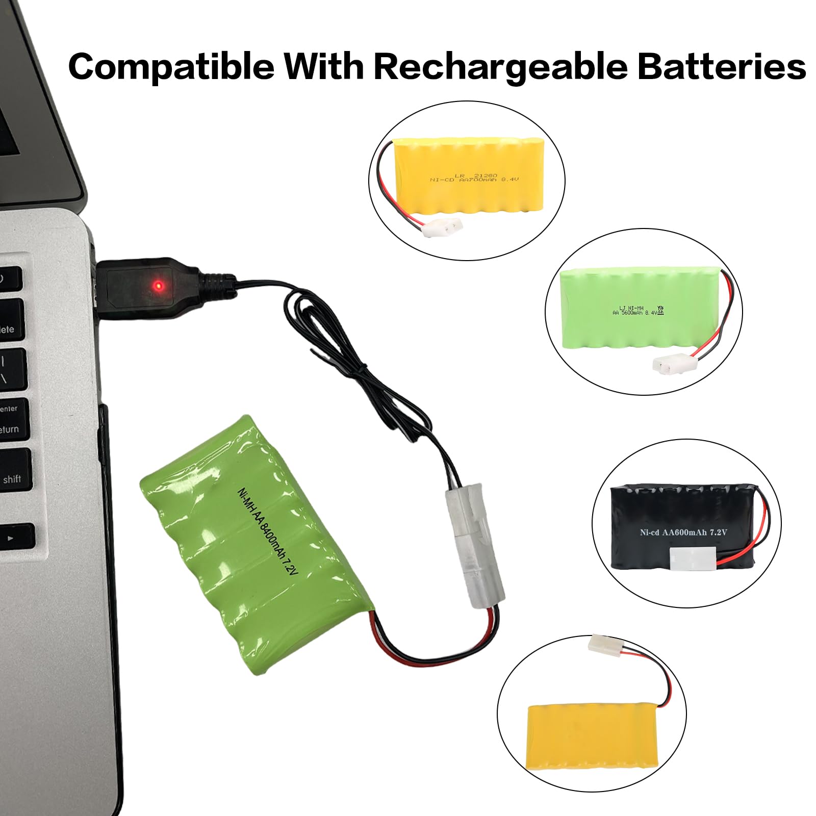 Cavo di ricarica USB con Tamiya KET-2P da 9,6 V con protezione della batteria compatibile RC auto RC serbatoio RC barca e gel Ball Blaster e altri giocattoli di telecomando per batteria