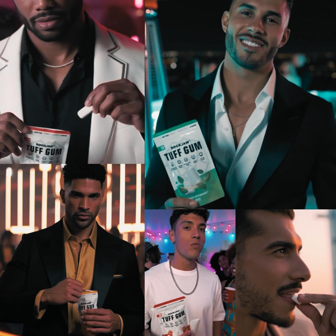 ROCKJAW® Jawline Gum Tuff Gum 2.0 complexe de vitamines B sans aspartame sans sucre xylitol 2 mois d'approvisionnement mangue exotique