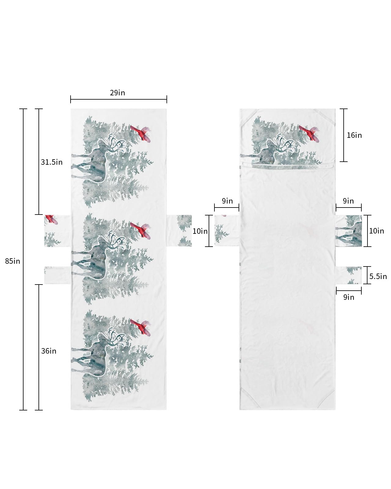 Christmas Beach Lounge Chair Towel Cover, Soft Chaise Lounge Towel with Side Pockets Patio Pool Chairs Cover for Beach/Pool Sunbathing 29x85 Teal Elk Xmas Tree Birds Winter Snowflake