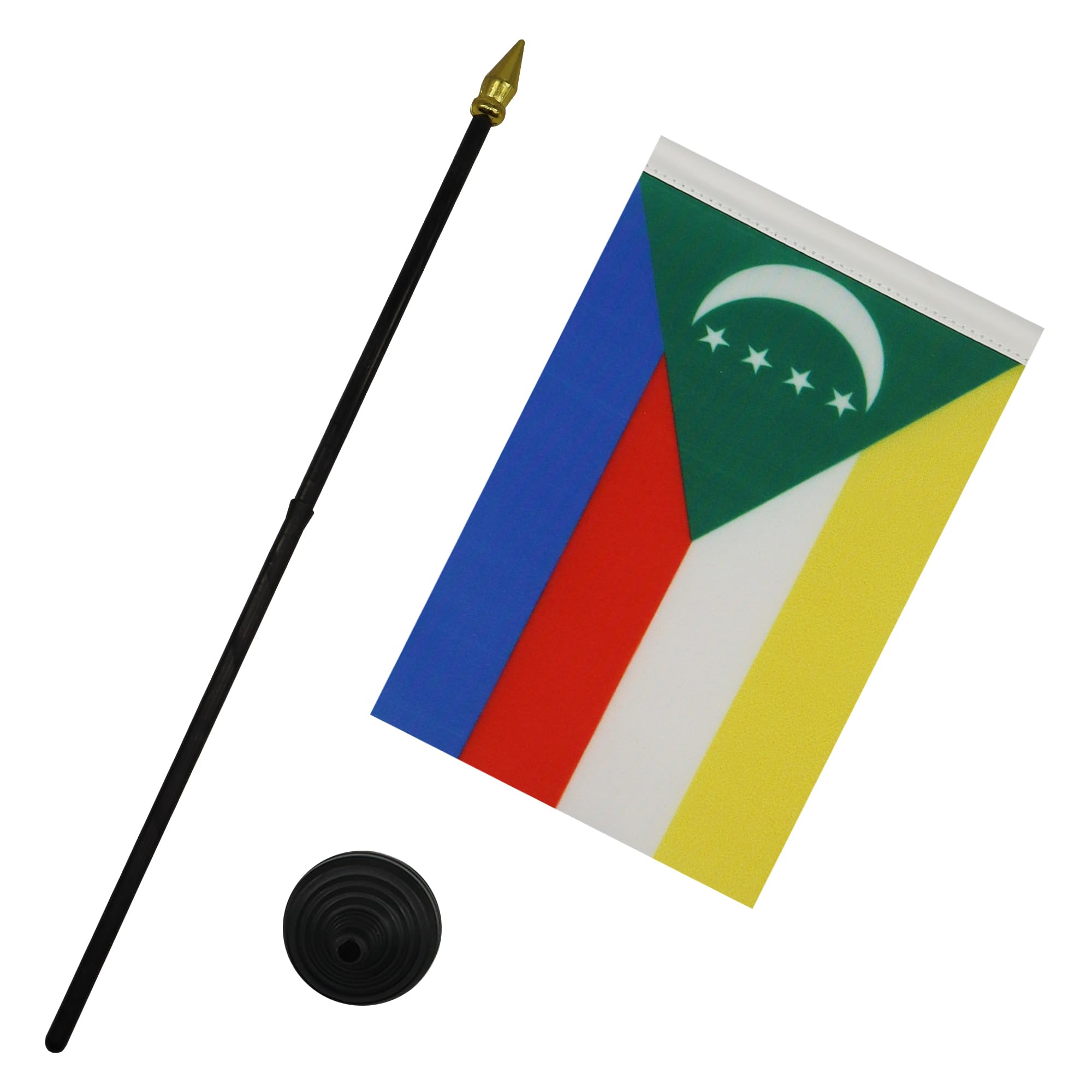 AZ FLAG, Comoros Table Flag 4'' x 6'', Comoran Mini Desk Flag 100% Polyester 15 x 10 cm, Office Mini Banner with 10'' Pole - Image 3