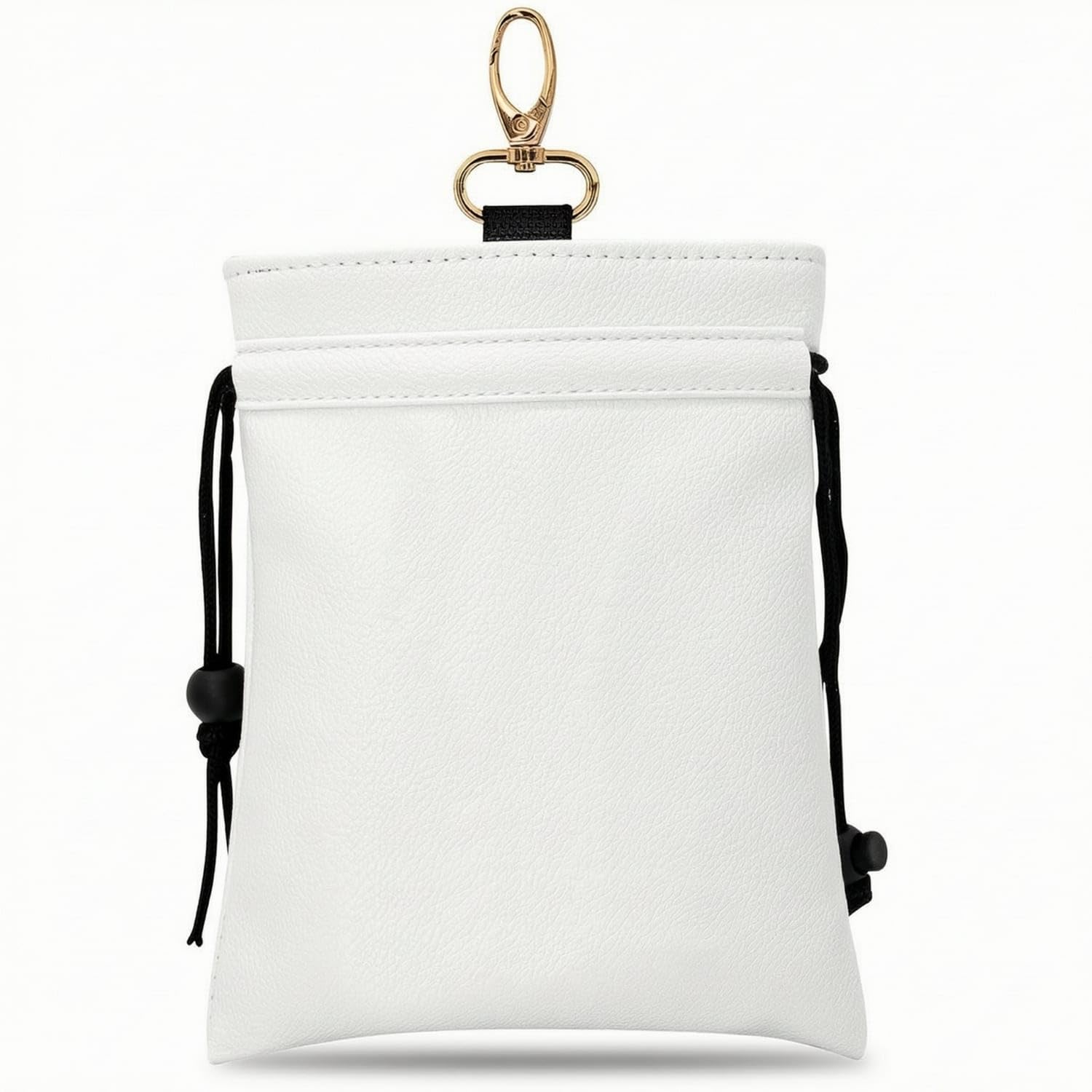 MERISHOPP Faux-Leather Accessory Pouch with Clip Compact Drawstring Pouch Small Drawstring Bag with Clip Pebbled for Golfers, Golf Course, Travel, White Drawstring Bag-image-21