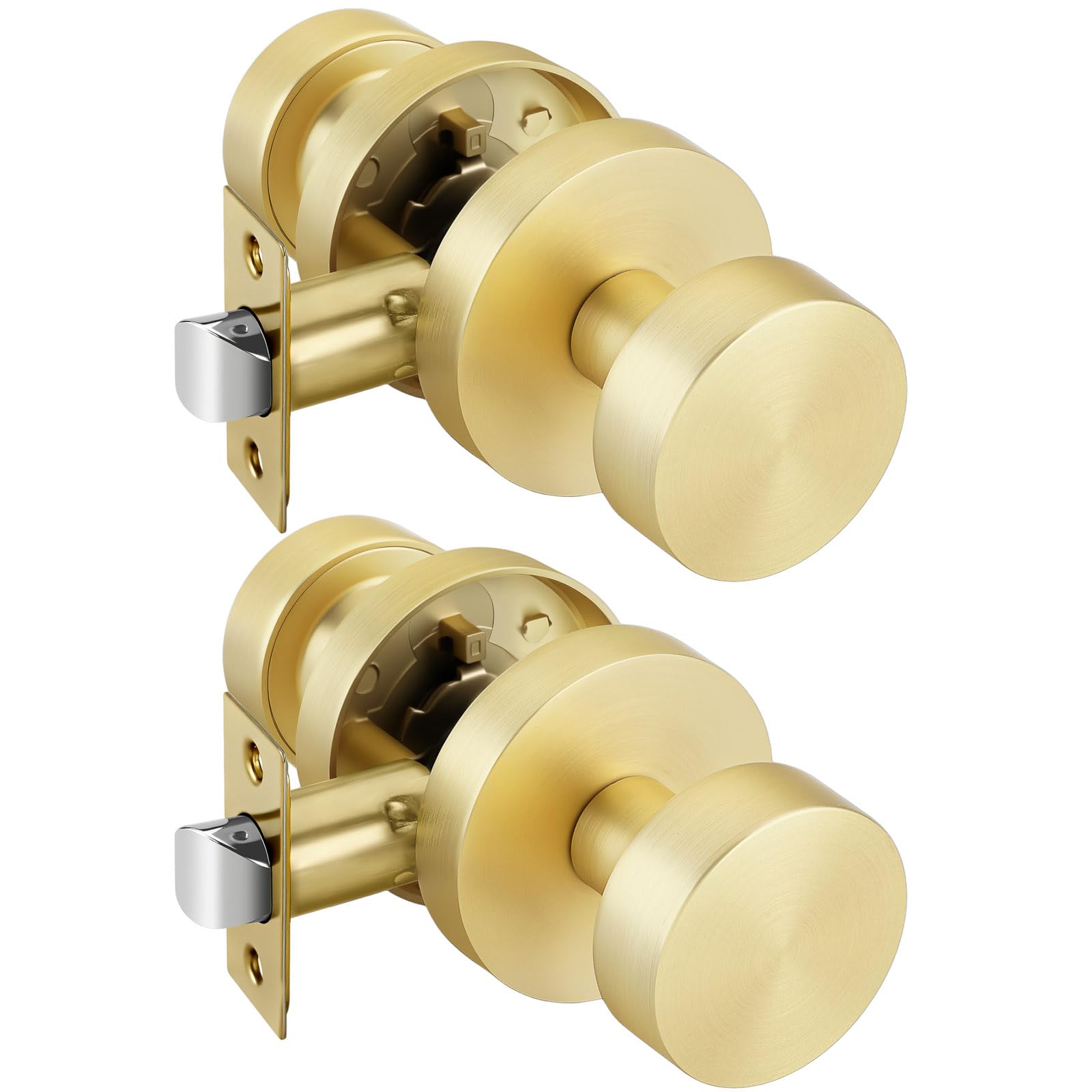 Goldenwarm Gold Door Knobs Passage, Zinc Alloy Keyless Brushed Gold Door Knobs Interior for Hallway &amp; Closet &amp; Living Room, Non-Locking Function, Adjustable &amp; Reversible (2 Pack)