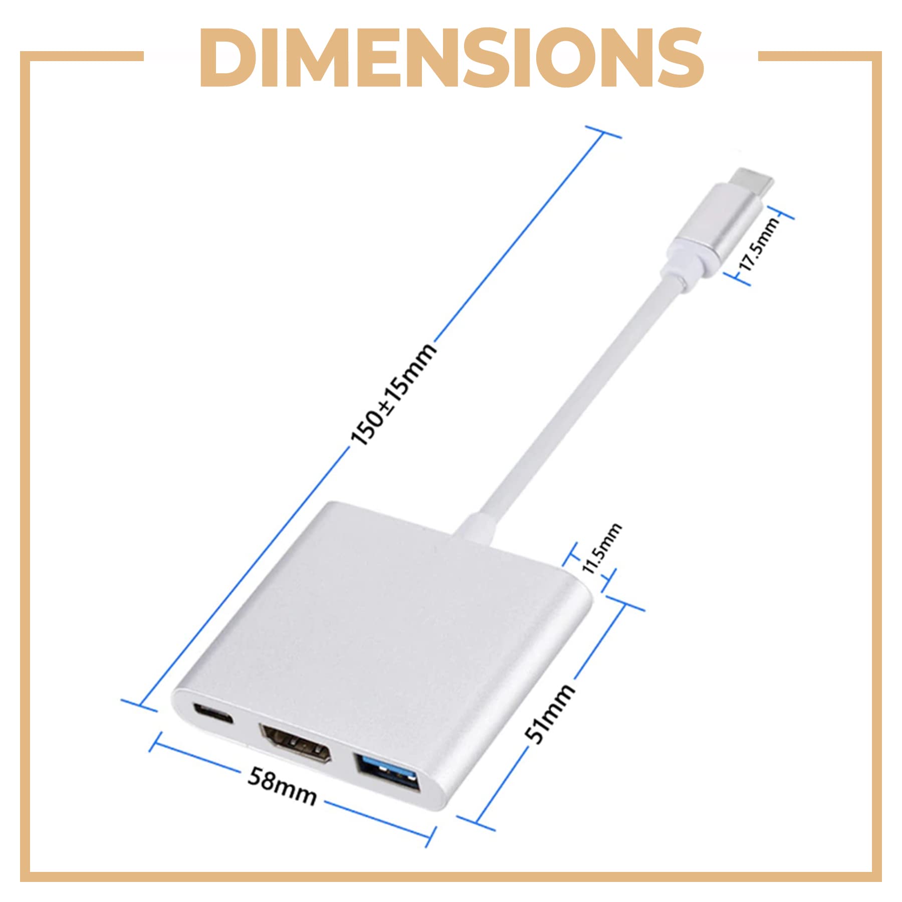 Retoo Adapter USB-C na HDMI 3 w 1, kabel 4K 60 Hz 1080p z audio, uniwersalny, aluminium, USB typu C na HDMI USB 3.1 USB-C do komputera, laptopa, Samsung S Note, OTG, srebrny