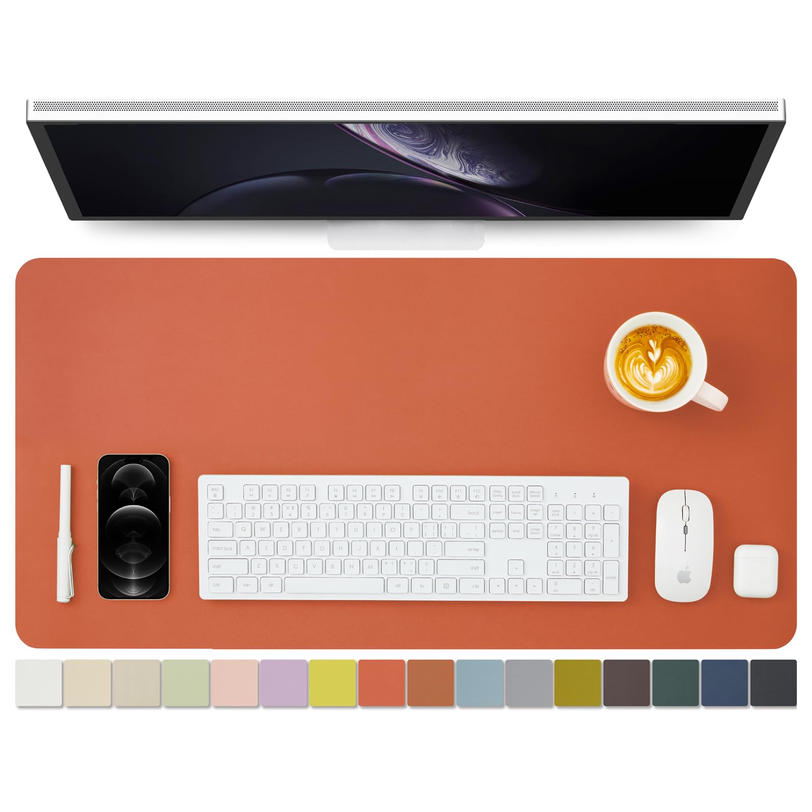 Leather Desk Mat - Non-Slip PU Desk Pad for Office and Home - Ideal for Large Mouse Pad and Desk Mats on Top of Desks (Orange,80cmx 40cm)
