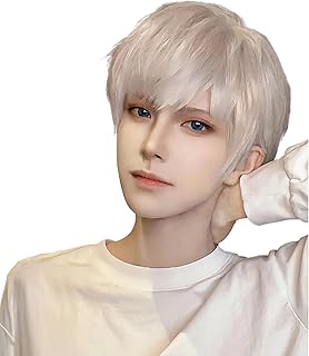 FESHFEN ウィッグ かつら メンズ ウルフ 黒髪 男性 フルウィッグ ウルフカット 男装 黒 ショート ハンサム 普段使い ゆるふわ ファッション イケメン 原宿 自然 男女兼用 耐熱 人気 ファッション ふわふわ 短髪 ネット/櫛付き ベージュグレー