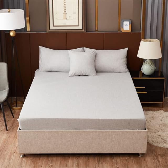 Double Bed Solid Color Fitted Sheet with 30cm Deep Pocket, Surwin Modern Print Polyester Anti-wrinkle Bedding Sheets for King Single Size Soft Comfortable Machine Washable (90x200x30cm,Grey)